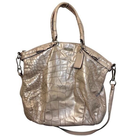 Coach f23042 Madison purse Greige tan croc embossed tan neutrals Lindsey - Picture 1 of 16